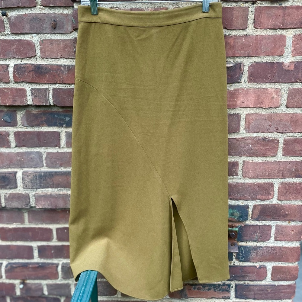 Tibi Slant Slit Midi Skirt - Olive - Size 8